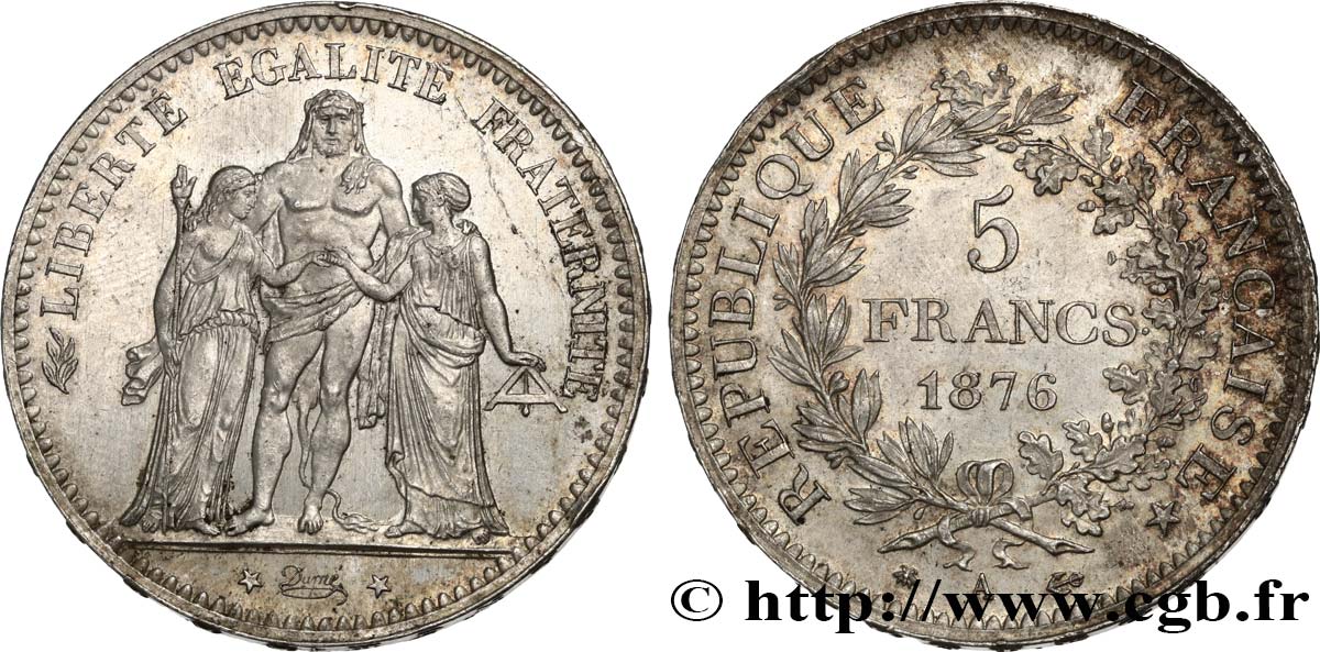 5 francs Hercule 1876 Paris F.334/17 VZ+ 
