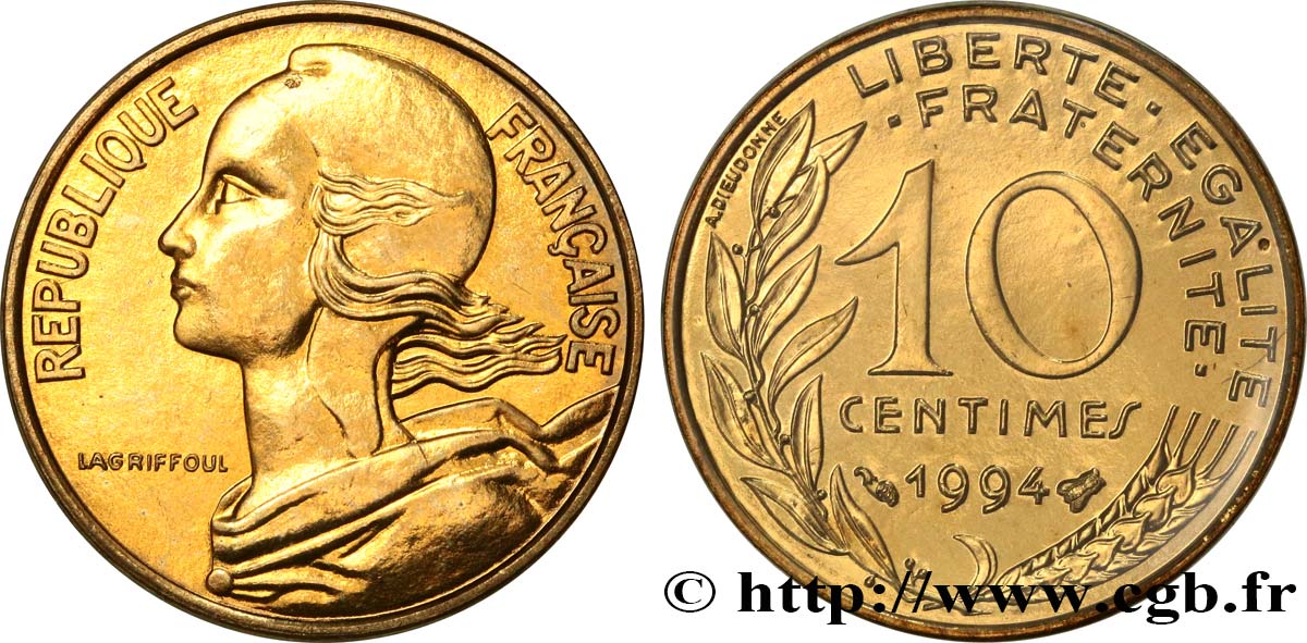 10 centimes Marianne, différent abeille, BU (Brillant Universel) 1994 Pessac F.144/38 FDC 