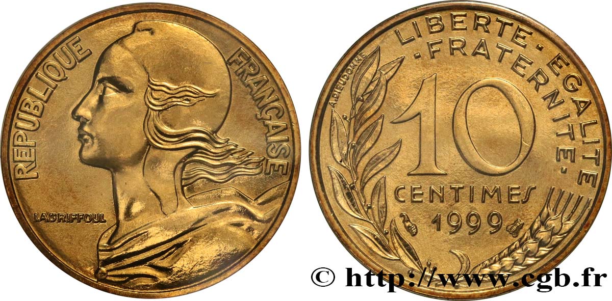 10 centimes Marianne, BU (Brillant Universel) 1999 Pessac F.144/43 FDC 