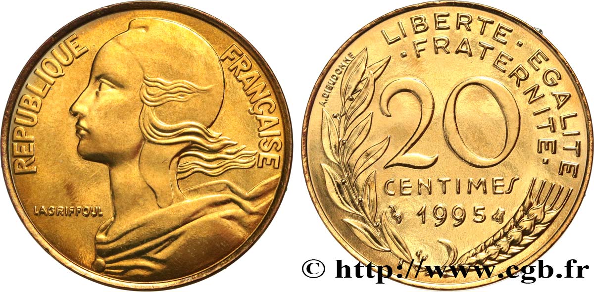 20 centimes Marianne, BU (Brillant Universel) 1995 Pessac F.156/39 FDC 