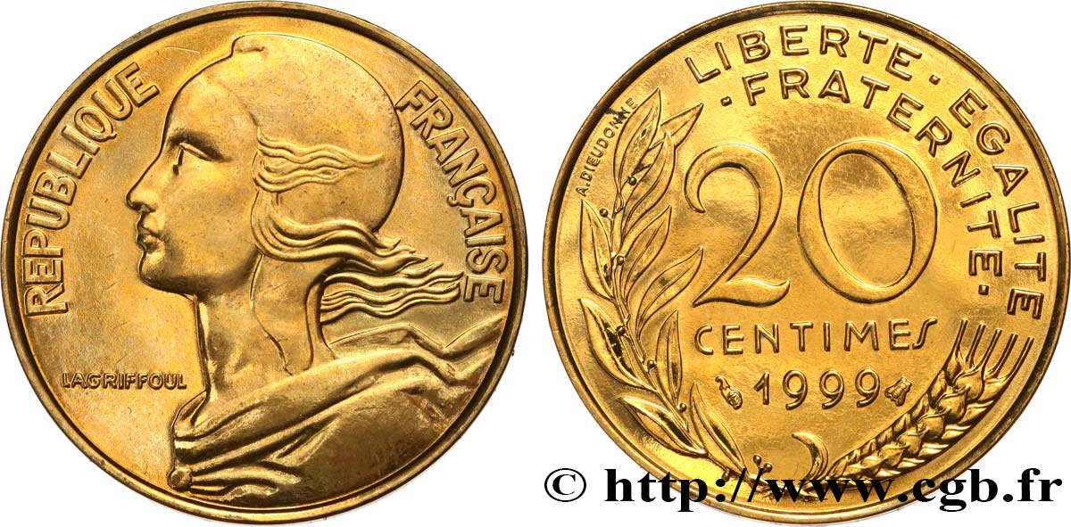 20 centimes Marianne, BU (Brillant Universel) 1999 Pessac F.156/43 FDC 