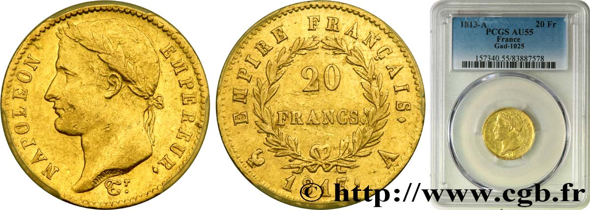 20 francs or Napoléon tête laurée, Empire français 1813 Paris F.516/30 VZ55 PCGS
