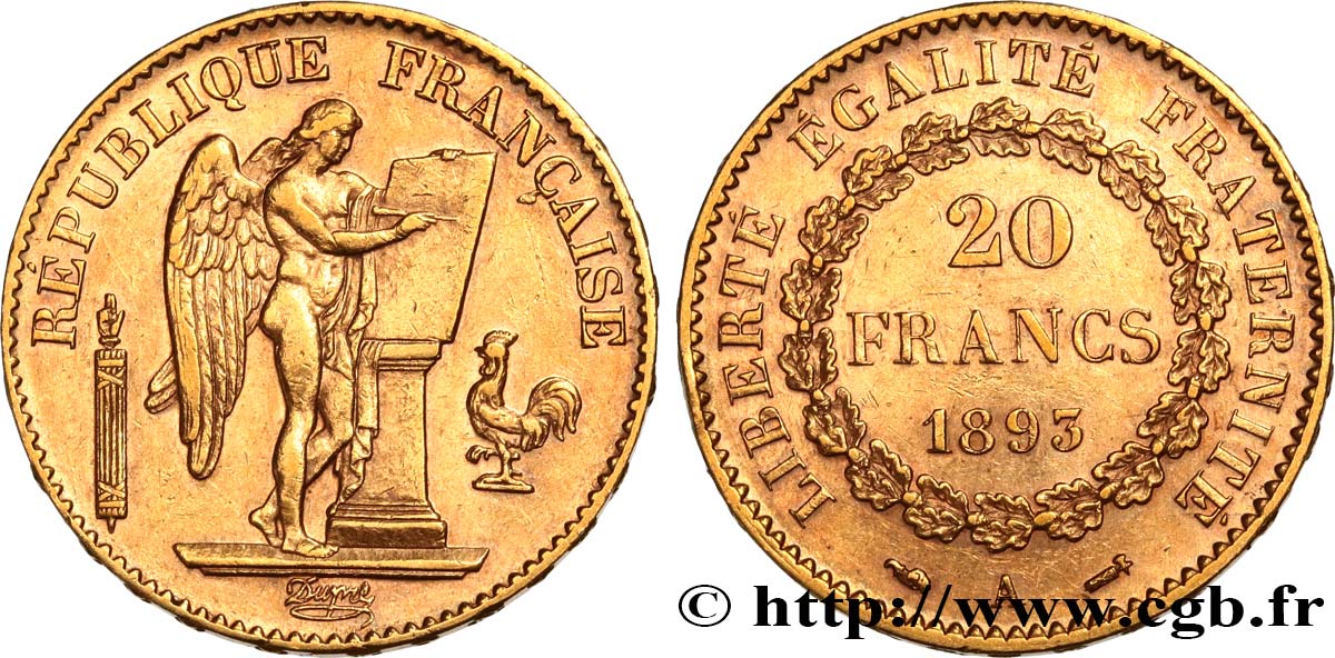 20 francs or Génie, Troisième République 1893 Paris F.533/17 SS53 