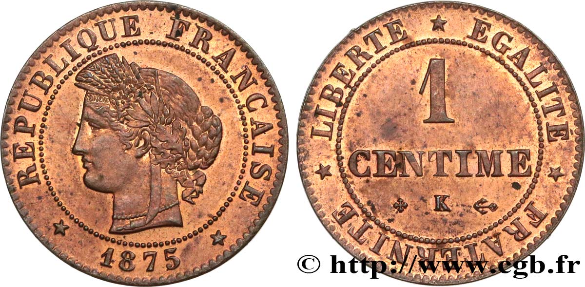 1 centime Cérès 1875 Bordeaux F.104/5 EBC61 