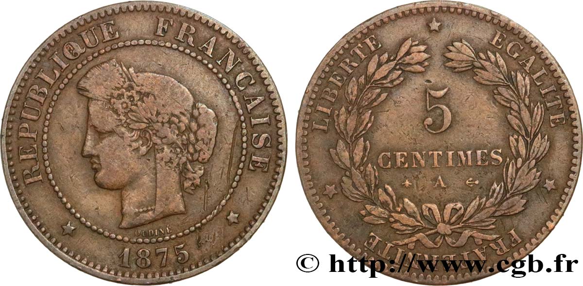 5 centimes Cérès 1875 Paris F.118/11 VF 