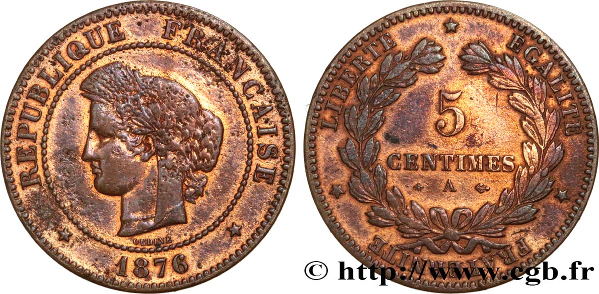 5 centimes Cérès 1876 Paris F.118/13 BC 