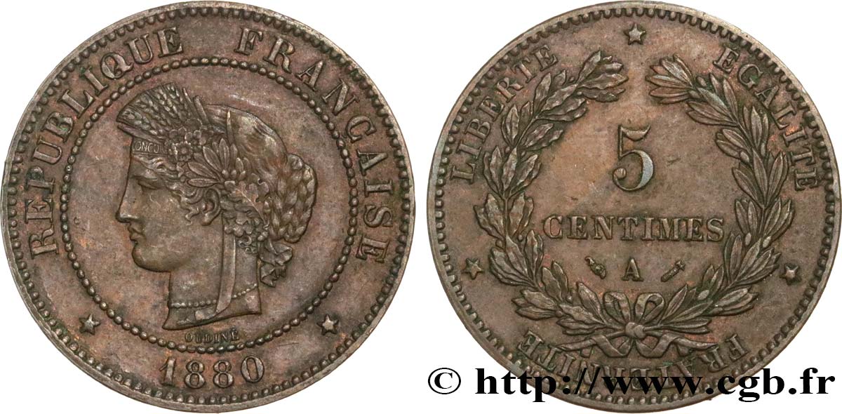5 centimes Cérès 1880 Paris F.118/21 AU50 