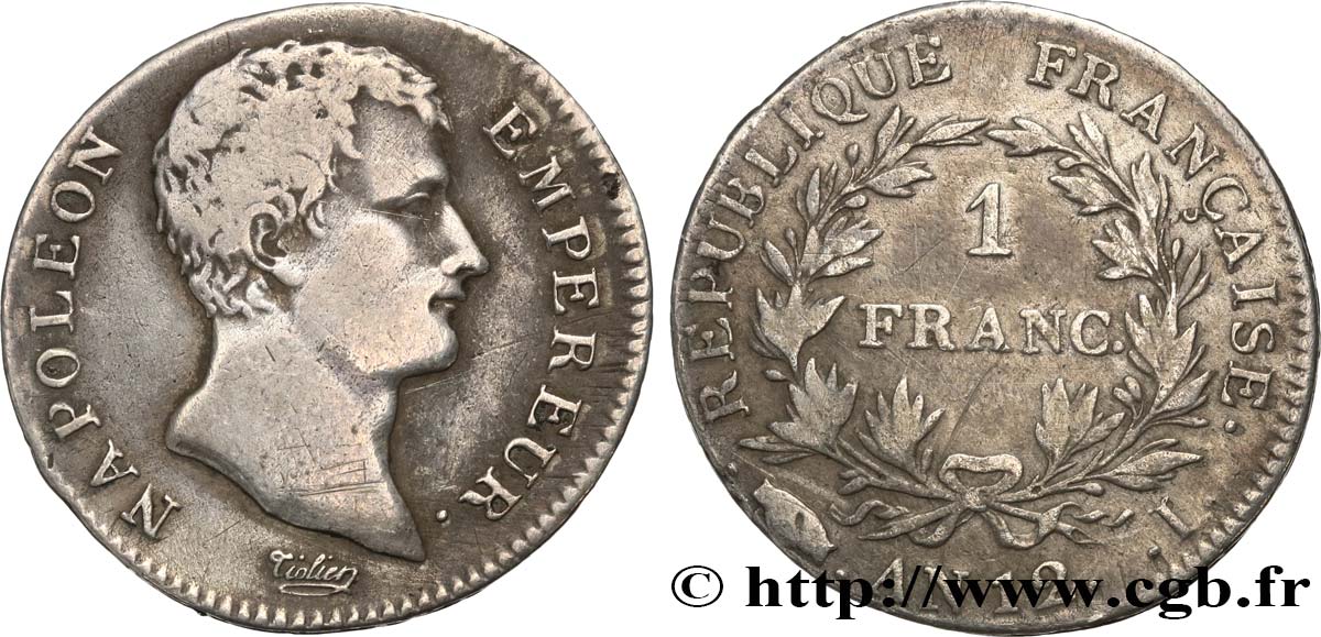 1 franc Napoléon Empereur, Calendrier révolutionnaire 1804 Limoges F.201/5 TB20 