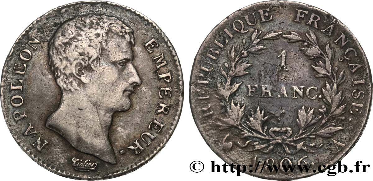 1 franc Napoléon Empereur, Calendrier grégorien 1806 Paris F.202/1 VF 