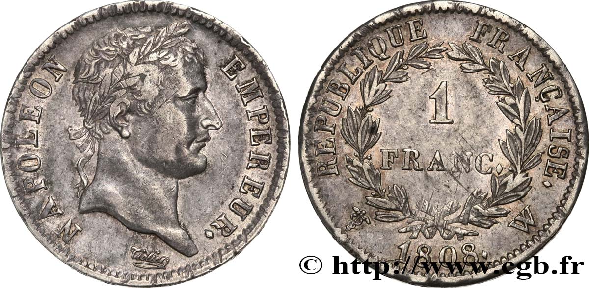 1 franc Napoléon Ier tête laurée, République française 1808 Lille F.204/15 TTB45 
