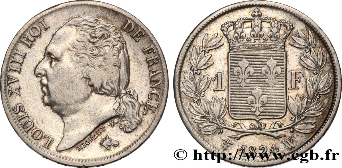 1 franc Louis XVIII 1824 Lille F.206/66 MBC45 GENI