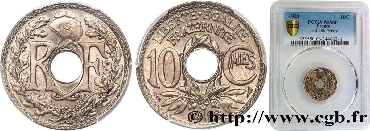 10 centimes Lindauer 1923 Poissy F.138/9 ST66 PCGS