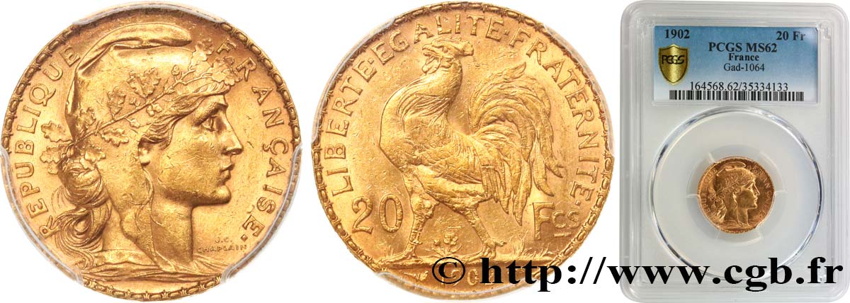 20 francs or Coq, Dieu protège la France 1902 Paris F.534/7 SPL62 PCGS