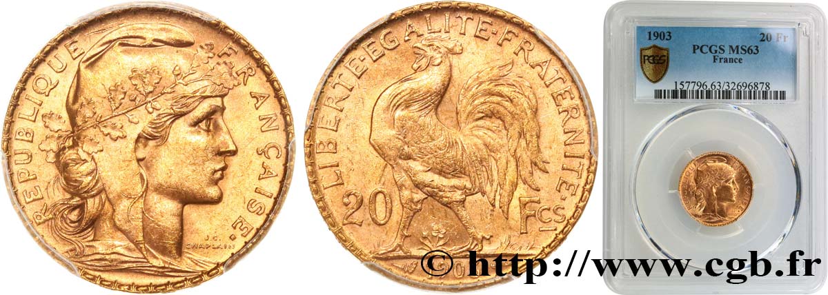 20 francs or Coq, Dieu protège la France 1903 Paris F.534/8 fST63 PCGS