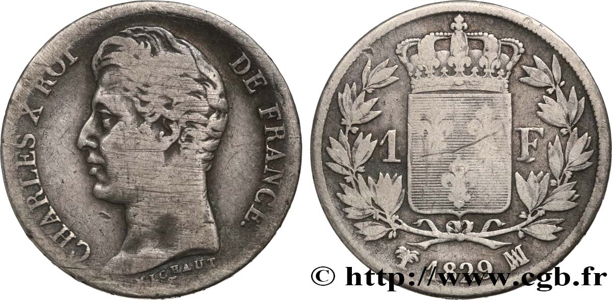 1 franc Charles X, matrice du revers à quatre feuilles 1829 Marseille F.207A/22 SGE12 