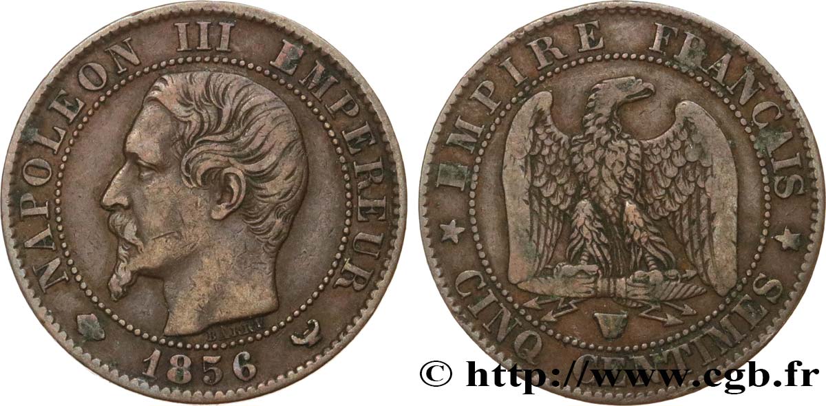 Cinq centimes Napoléon III, tête nue 1856 Lille F.116/36 BC30 