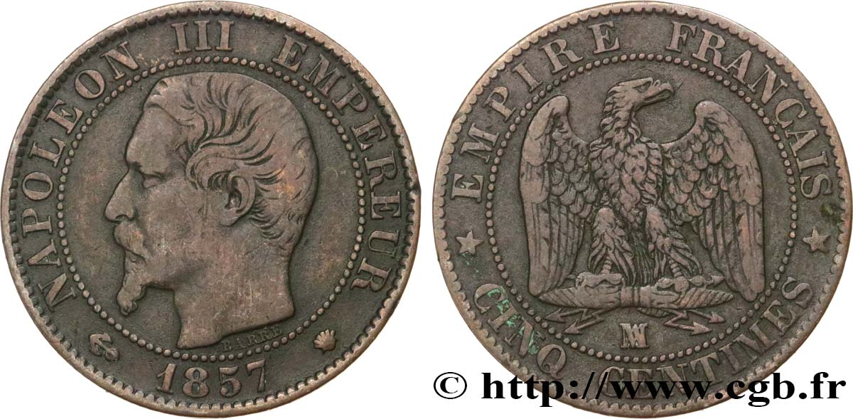 Cinq centimes Napoléon III, tête nue 1857 Marseille F.116/42 MB35 