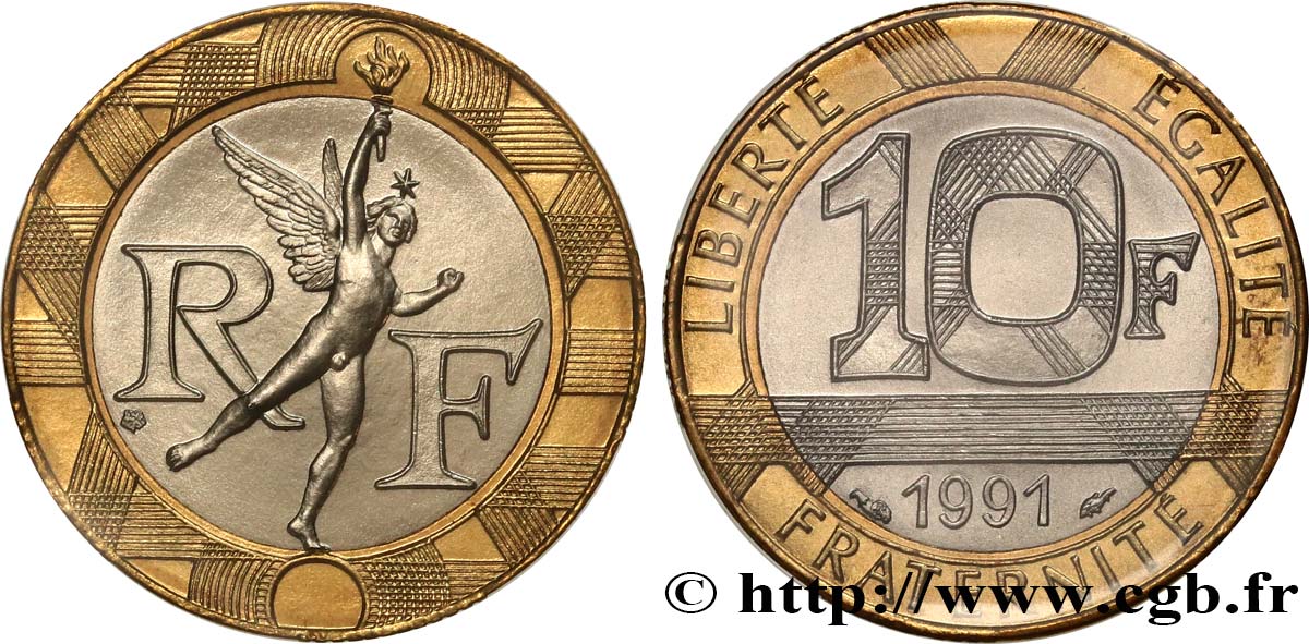 10 francs Génie de la Bastille, Brillant Universel, frappe médaille 1991 Pessac F.375/7 FDC 
