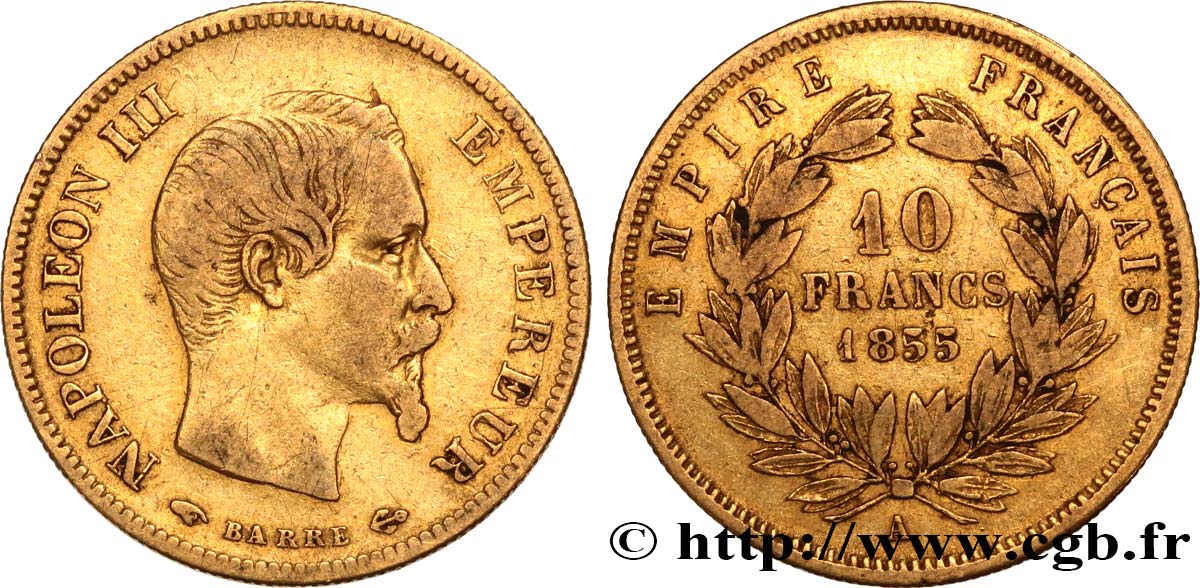 10 francs or Napoléon III, tête nue, grand module 1855 Paris F.506/1 S30 