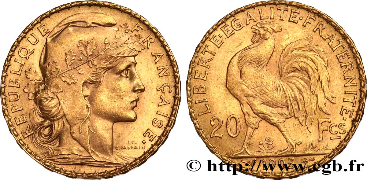 20 francs or Coq, Dieu protège la France 1903 Paris F.534/8 AU58 
