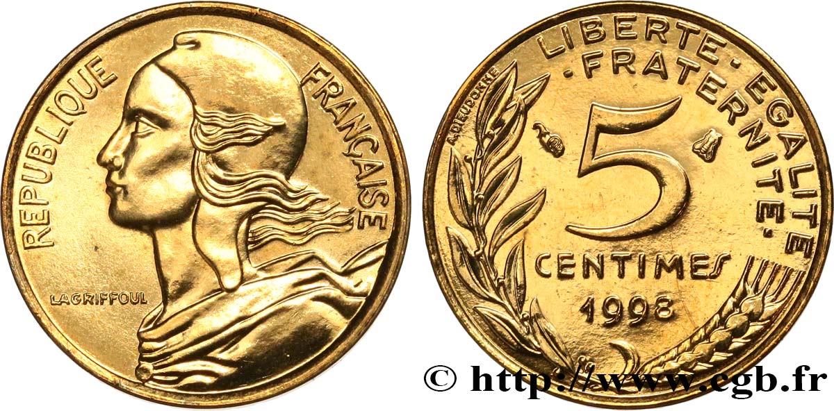 5 centimes Marianne, BU (Brillant Universel) 1998 Pessac F.125/41 ST 