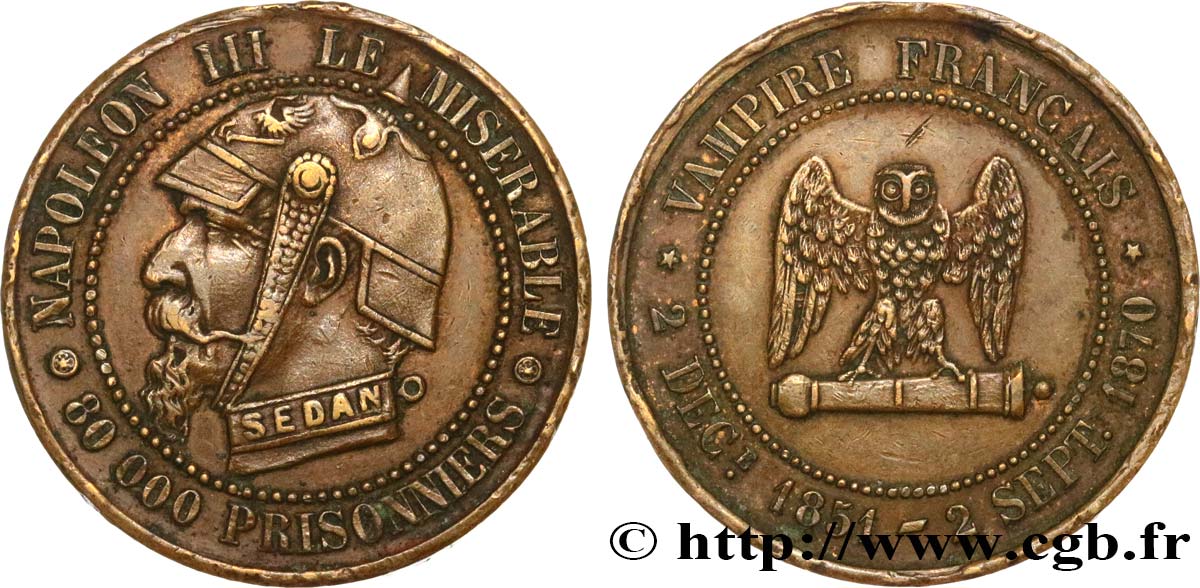 Médaille satirique Lt 27, type E “Chouette penchée” 1870  Schw.E3b  BB 