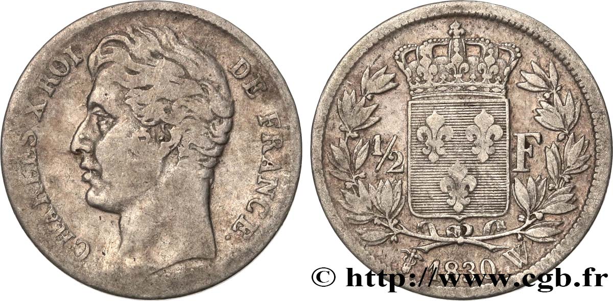 1/2 franc Charles X 1830 Lille F.180/54 BC 