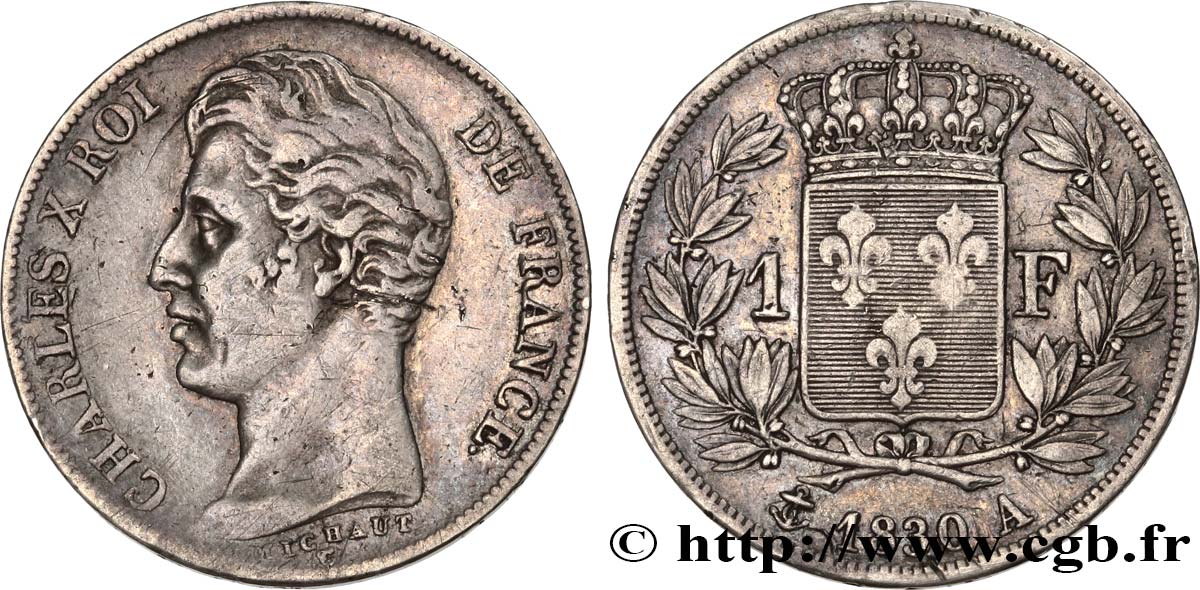 1 franc Charles X, matrice du revers à quatre feuilles 1830 Paris F.207A/26 MBC40 