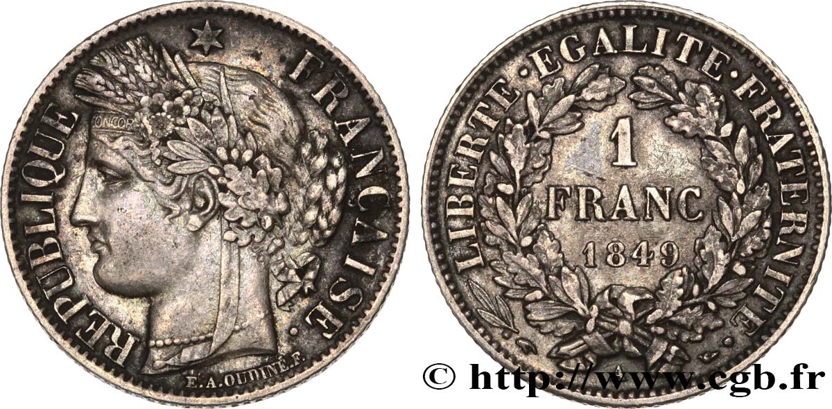 1 franc Cérès, IIe République 1849 Paris F.211/1 SS45 