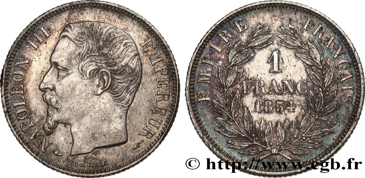 1 franc Napoléon III, tête nue 1854 Paris F.214/2 MBC+ 