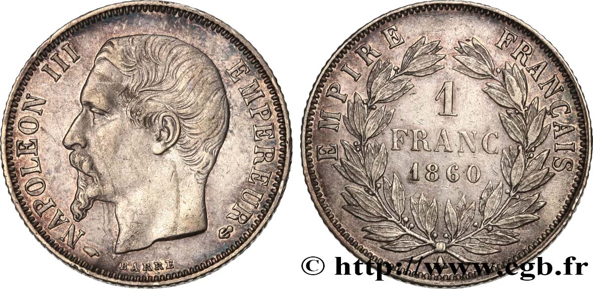 1 franc Napoléon III, tête nue 1860 Paris F.214/14 AU 