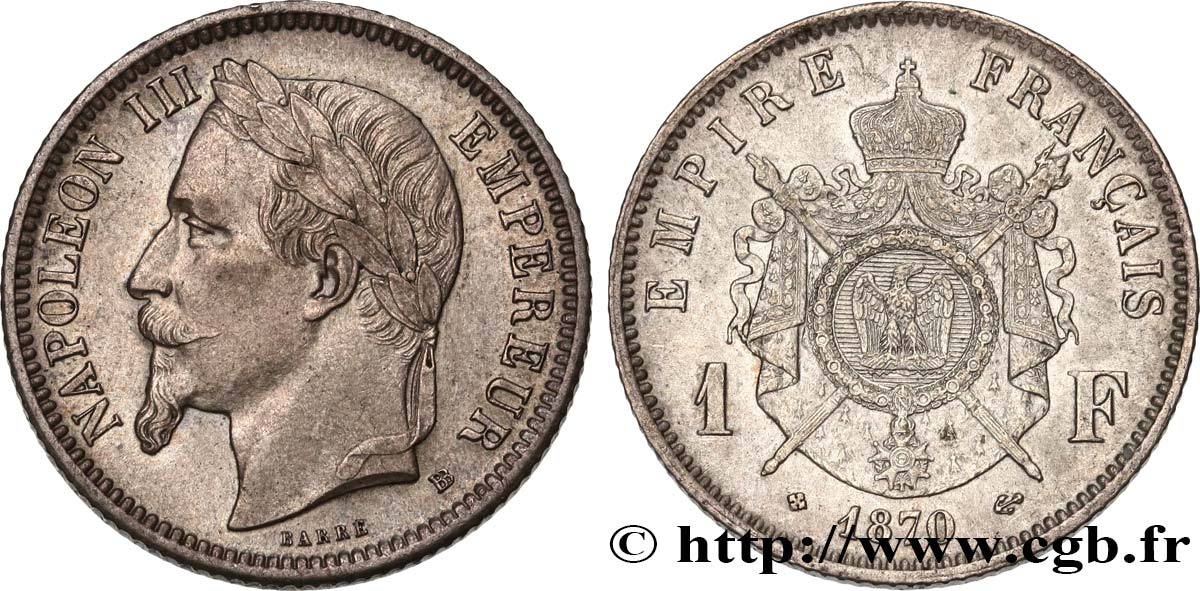 1 franc Napoléon III, tête laurée 1870 Strasbourg F.215/16 VZ55 