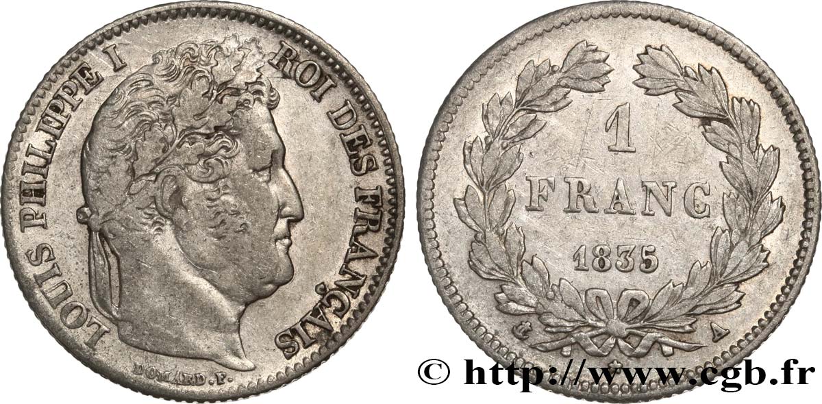 1 franc Louis-Philippe, couronne de chêne 1835 Paris F.210/40 VF 