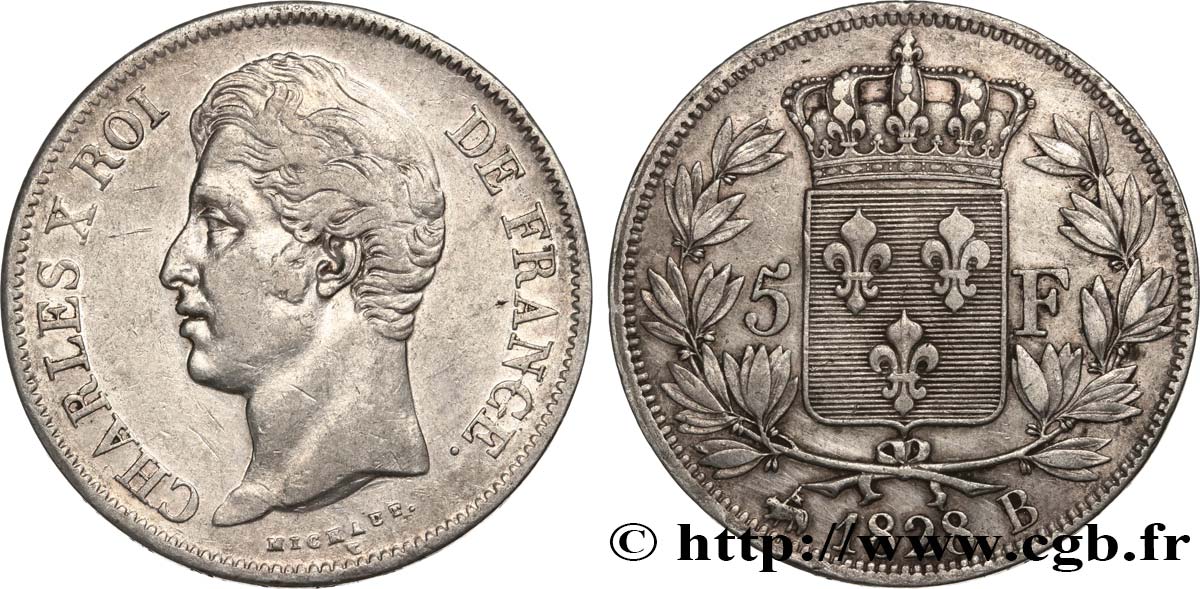 5 francs Charles X, 2e type 1828 Rouen F.311/15 XF45 