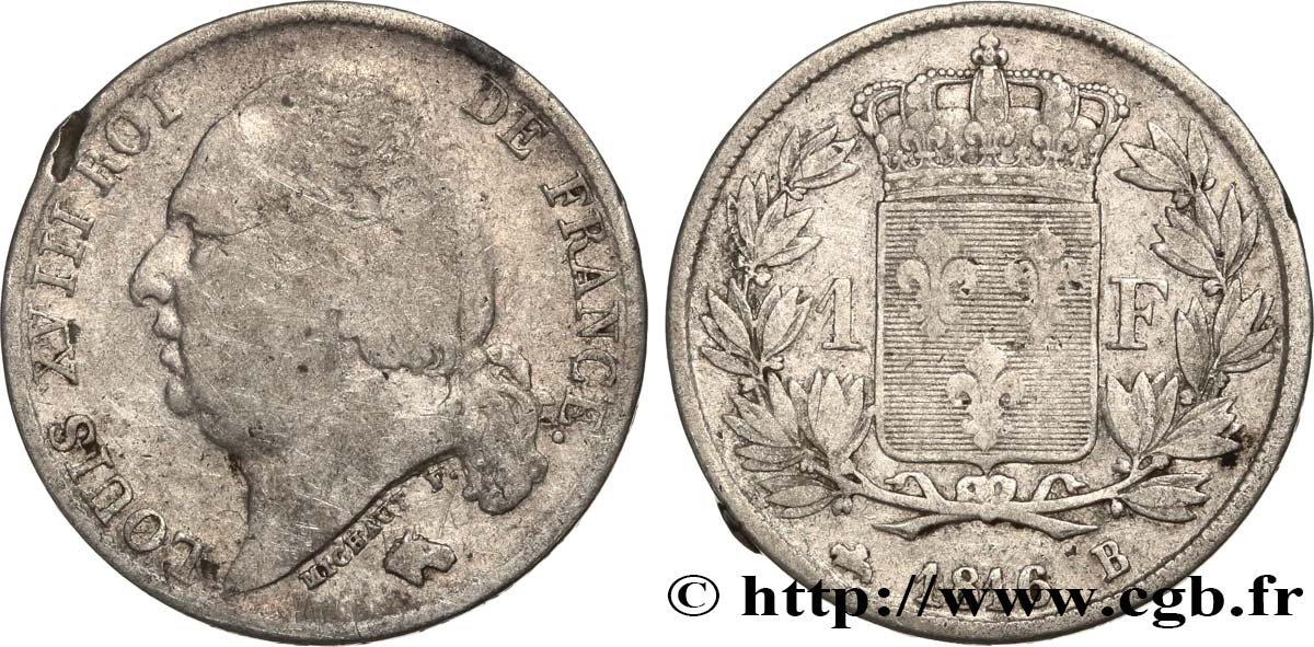 1 franc Louis XVIII 1816 Rouen F.206/2 fS 
