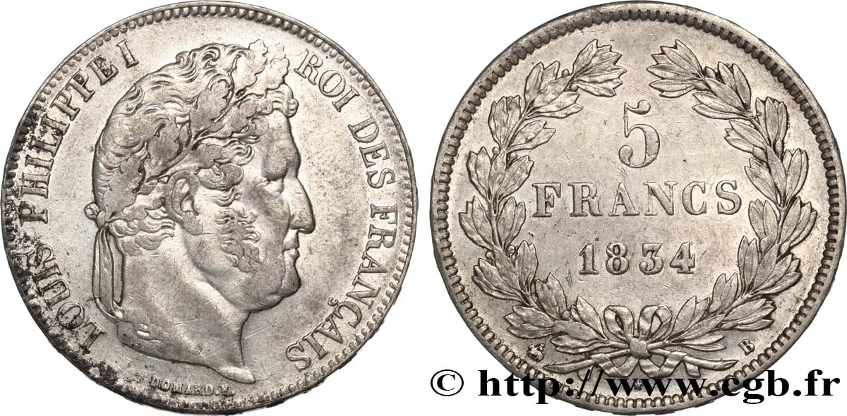5 francs IIe type Domard 1834 Rouen F.324/30 TTB 