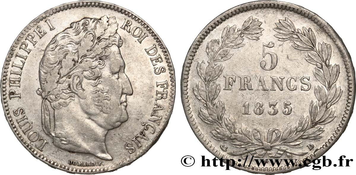5 francs IIe type Domard 1835 Lyon F.324/45 TTB 