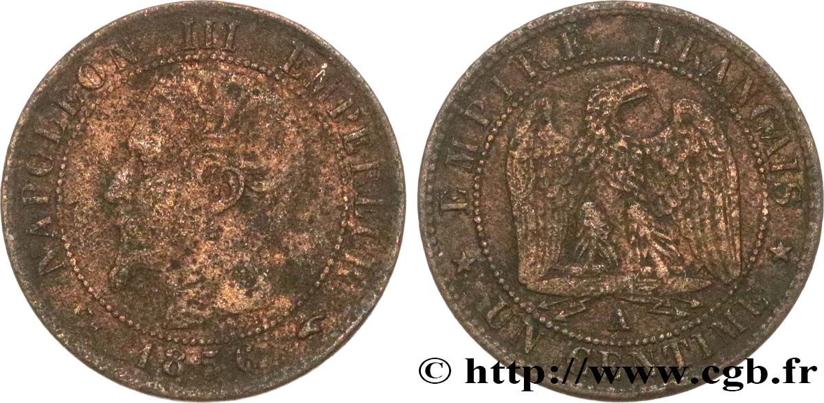 Un centime Napoléon III, tête nue 1856 Paris F.102/26 VG 