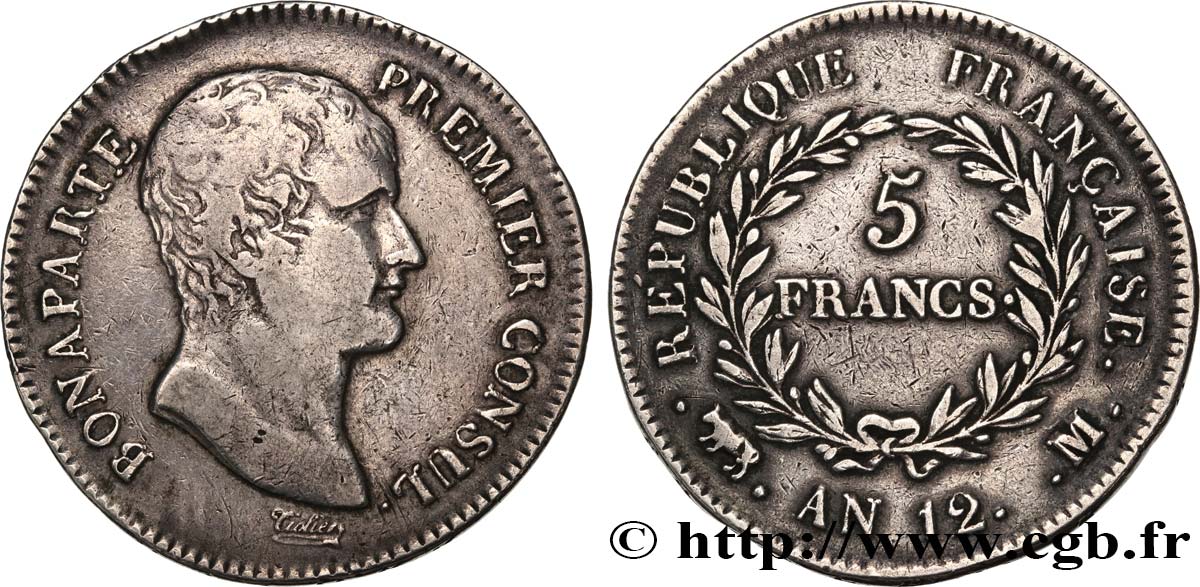 5 francs Bonaparte Premier Consul, Flan Large 1804 Toulouse F.301/20 S35 