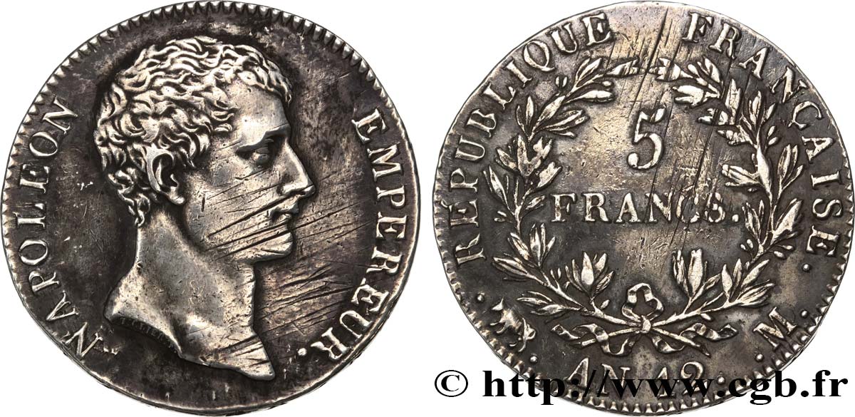 5 francs Napoléon Empereur, type intermédiaire 1804 Toulouse F.302/8 TTB 