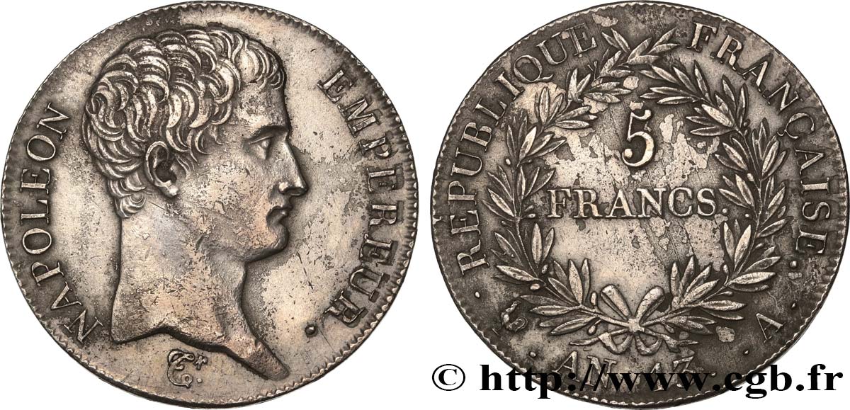 5 francs Napoléon Empereur, Calendrier révolutionnaire 1805 Paris F.303/2 XF 
