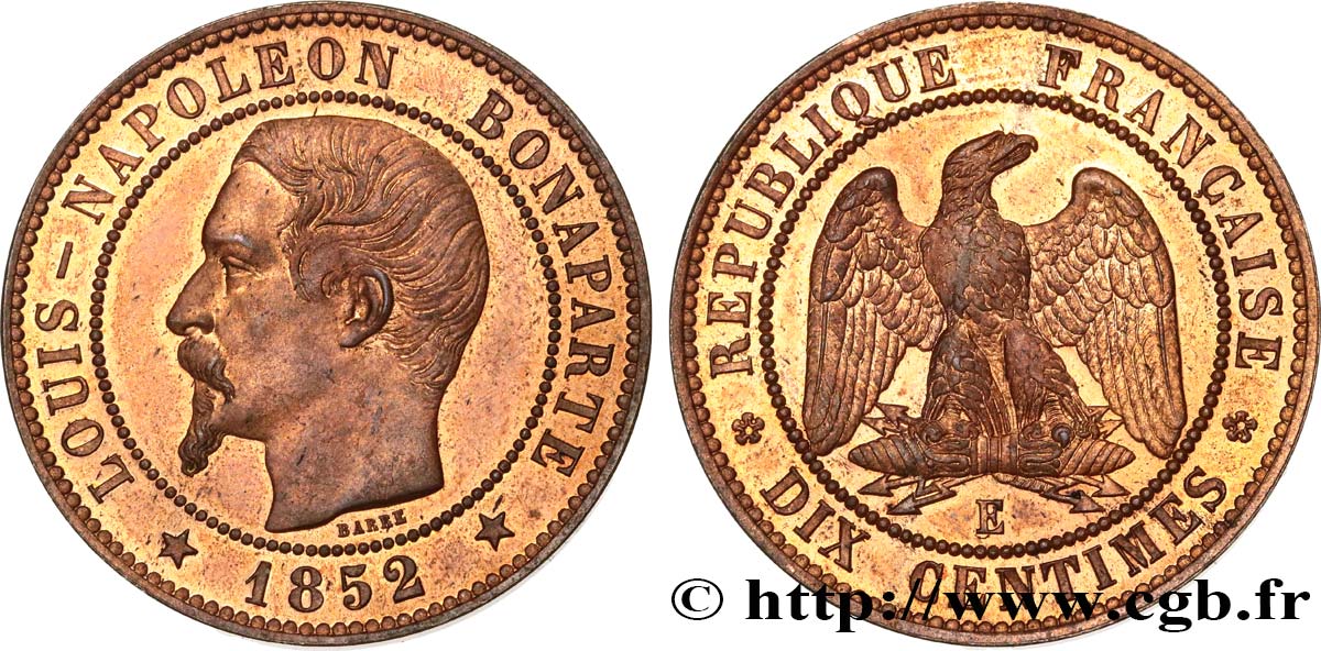 Essai de dix centimes, Louis-Napoléon Bonaparte 1852 Paris VG.3306  SPL63 