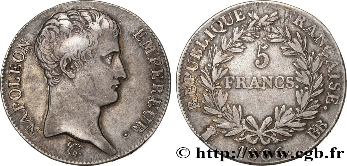 5 francs Napoléon Empereur, Calendrier grégorien 1806 Strasbourg F.304/3 BC35 