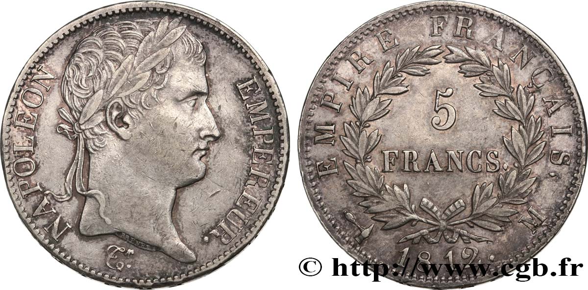 5 francs Napoléon Empereur, Empire français 1812 Toulouse F.307/49 SS50 