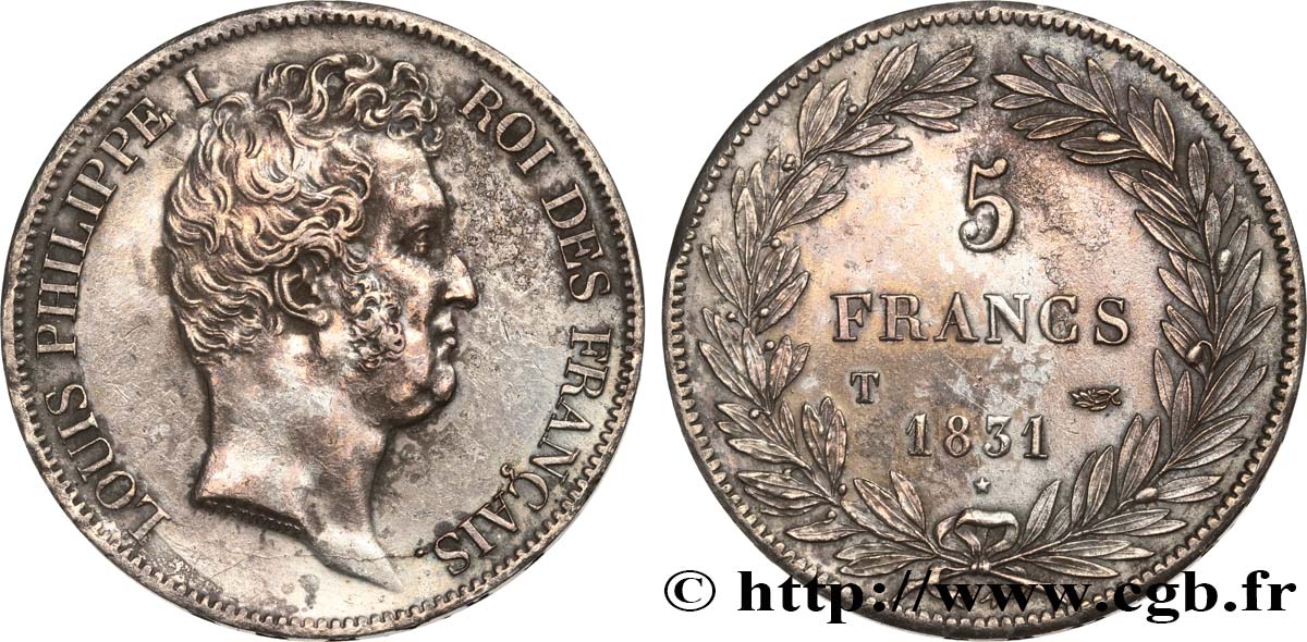 5 francs type Tiolier avec le I, tranche en creux 1831 Nantes F.315/26 q.SPL 