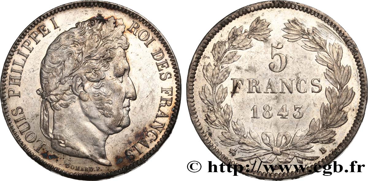 5 francs IIe type Domard 1843 Rouen F.324/101 AU53 