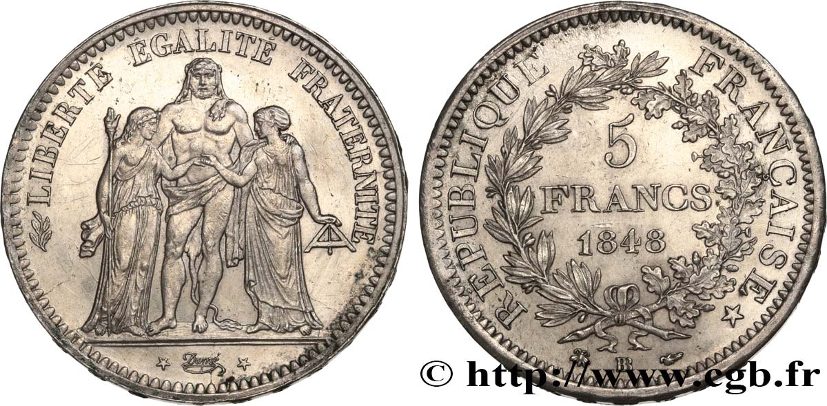5 francs Hercule, IIe République 1848 Strasbourg F.326/2 EBC 