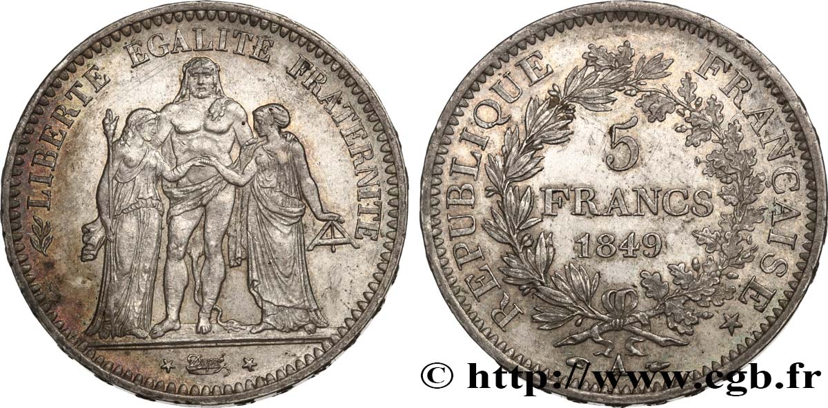 5 francs Hercule, IIe République 1849 Paris F.326/5 AU53 