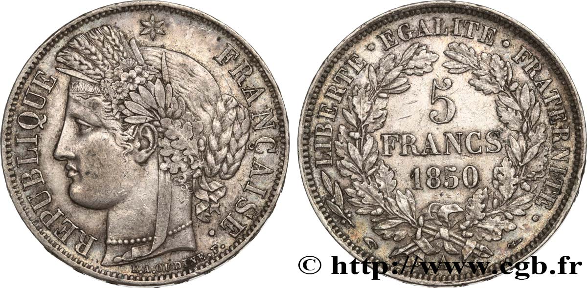 5 francs Cérès, IIe République 1850 Paris F.327/4 BB45 