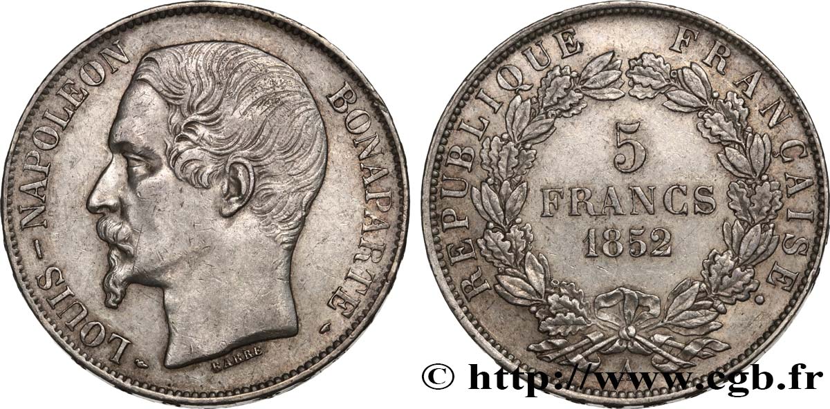 5 francs Louis-Napoléon, 1er type 1852 Paris F.329/1 MBC45 